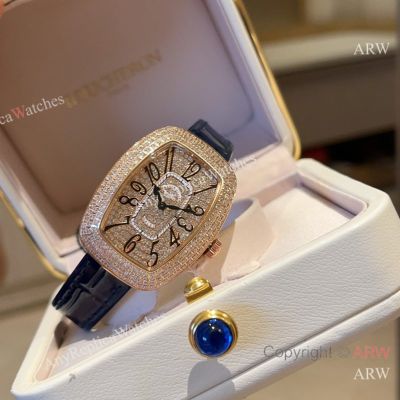 High Quality Franck Muller 316 Stainless Steel  Different Colors Strap Paved Diamond Face Dial Paved Diamond Bezel Watch 30*40mm